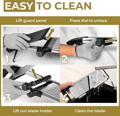 Image of Gramercy Adjustable Mandoline Food Slicer, Mandoline Slicer for Kitchen, Mandolin, Potato, Tomato, Carrot, Vegetable, Fruit and Onion Cutter - Stainless Steel - INCLUDING 1 Pair Cut-Resistant Gloves