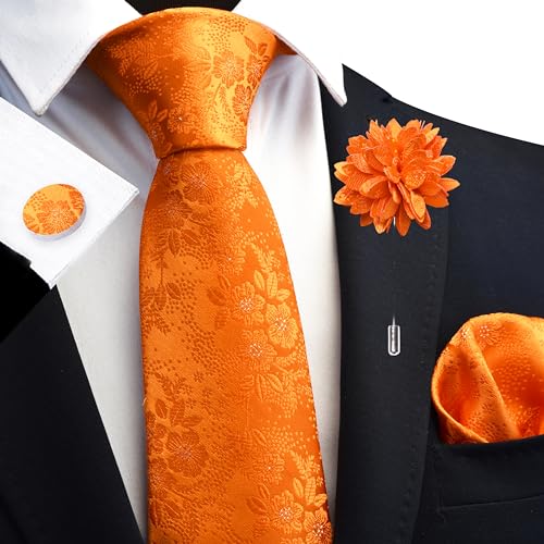 Image of GUSLESON 3.15 inch（8cm） Mens Floral Tie and Lapel Pin Necktie Hankerchief Cufflinks Set for Men