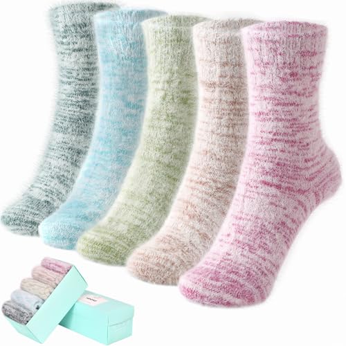 Image of SISOSOCK 5 Pairs Fuzzy Soft Cozy Comfortable Socks for Women, Casual Sleep Comfy Socks, Perfect Warm Winter Gifts for Women