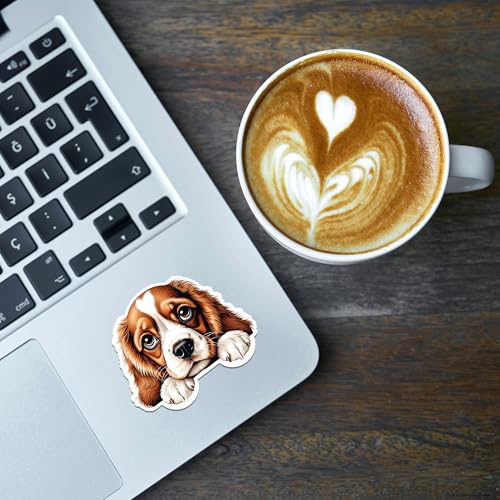 Image of Cavalier King Charles Spaniel Dog Sticker 8 Pcs (Large Size) Vinyl Stickers Laptop Waterproof Decal for Car Bumper Water Bottle Laptop Window Party Birthday Decorations - Size 4 Inches