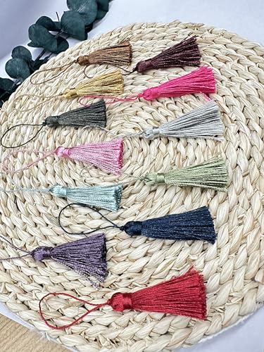 Image of 48Pcs Mini Bookmark Tassels Handmade Keychain Silky Tassel | (Black)3.75inch Tassel, Silky Floss Craft Tassel for Jewelry Making,Tags,DIY Accessory