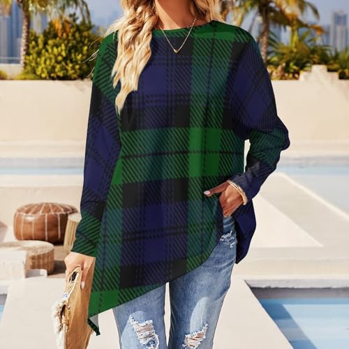 Black Watch Plaid Womens Long Sleeve T-Shirt Tunic Loose Fit Tee Tops for Leggings4