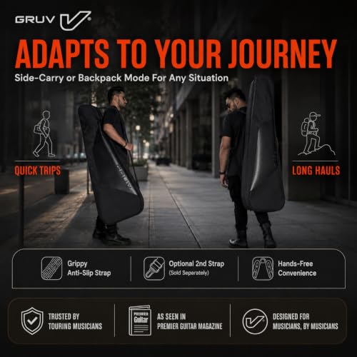 Image of Gruv Gear Electric Guitar Case Soft, Patented Electric Guitar Gig Bag with Adjustable Side Carry Strap, Travel Approved, Multiple Pockets for Guitar Accessories, Ergonomic side-carry