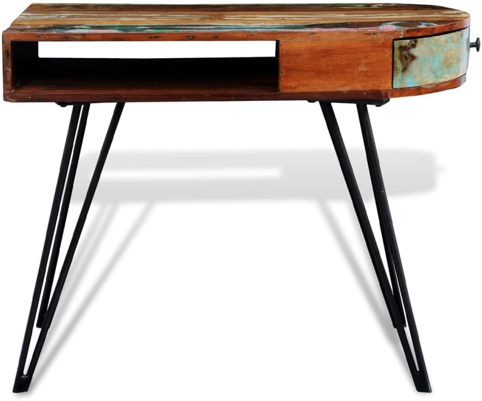 vidaXL Desk Multicolored Wood with Iron Legs Reclaimed Solid Wood and Iron