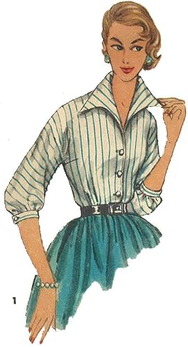 Miniatura 3 de Blusa elegante con patrón de los años 50, camisa Rockabilly - Busto 36 pulgadas (36.0in), blanco y negro (S122636)