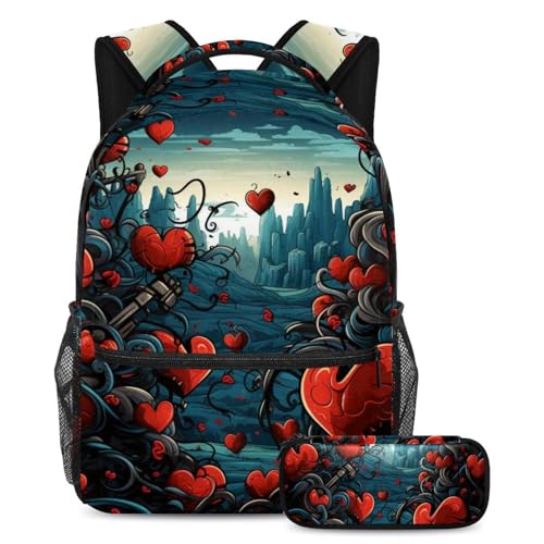 Cartable de grande capacite et sa trousse assortie pour les cours et les sorties de week-end