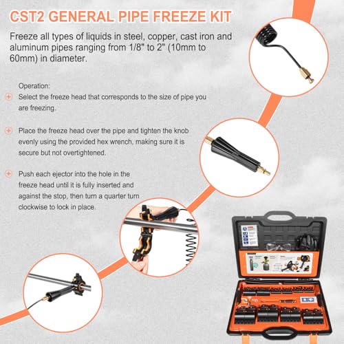 Image of Pipe Freeze Kit, CST2 Pipe Freezing Kit For 1 /8 inch to 2 inch OD, Use CO2 To Freeze Tube Wire Plumbing, Water Line Repair Tool Kit, Replacement For Cold Shot Pipe Freeze Kit