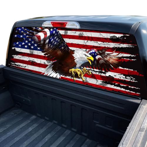 Image of Rzuiyte American Flag Eagle Rear Window Decal - Decal for Cars, SUVs, Trucks (65x17in) - Gift for Men, Dad, Gramps, Boyfriend