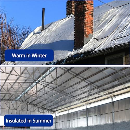 YOUNTHYE 2 Rolls 39\"x6.6ft 3mm Reflective Insulation Foam Core Radiant Barrier Double Aluminum Foil Cold and Heat Shield Thermal Insulation for Walls, Roofing, Windows - Thumbnail 6