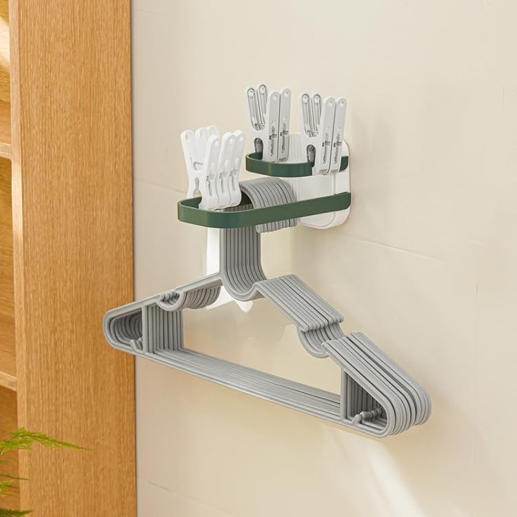 Miniatura 6 de Organizador de perchas, plegable de doble capa sin perforaciones, ganchos de pared, estante de almacenamiento, soporte multiusos en forma de U,