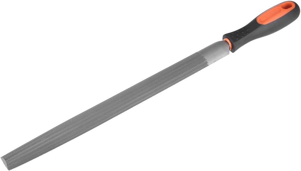 uxcell Double Cut Grade High Carbon Hardened Steel Half Round File with Rubber Hand Grip Handle, 8-Inch