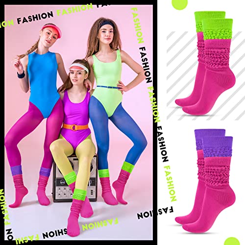 JenPen 2 Pairs Neon Slouch Socks for Women Halloween 80s 90s Soft Scrunch Socks Extra Long Size 9 to 102