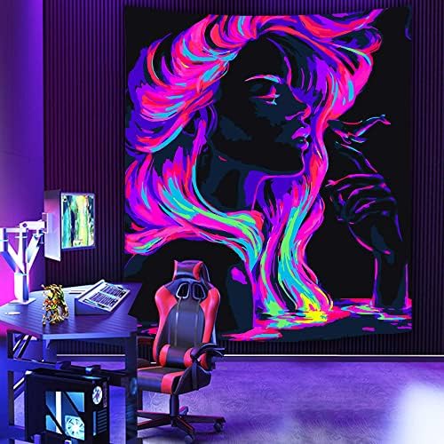 TemphytBong Cool Girl Psychedelic Tapestry for Bedroom Decor Wall Hanging Aesthetic Trippy BlackLight Tapestries 50 x 60 Inch
