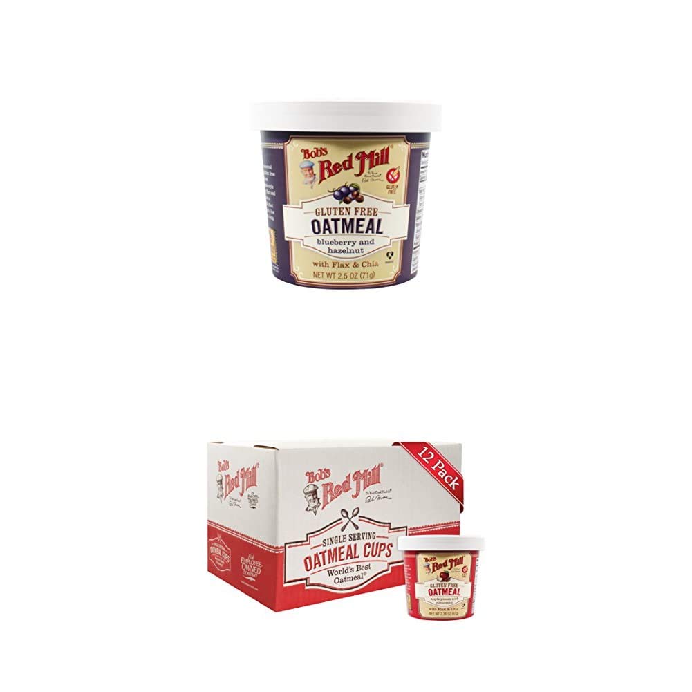 Bob's Red Mill Gluten Free Oatmeal Cup, Blueberry & Hazelnut, 2.5-ounce with Gluten Free Oatmeal Cup, Apple & Cinnamon, 2.36-ounce (Pack of 12)