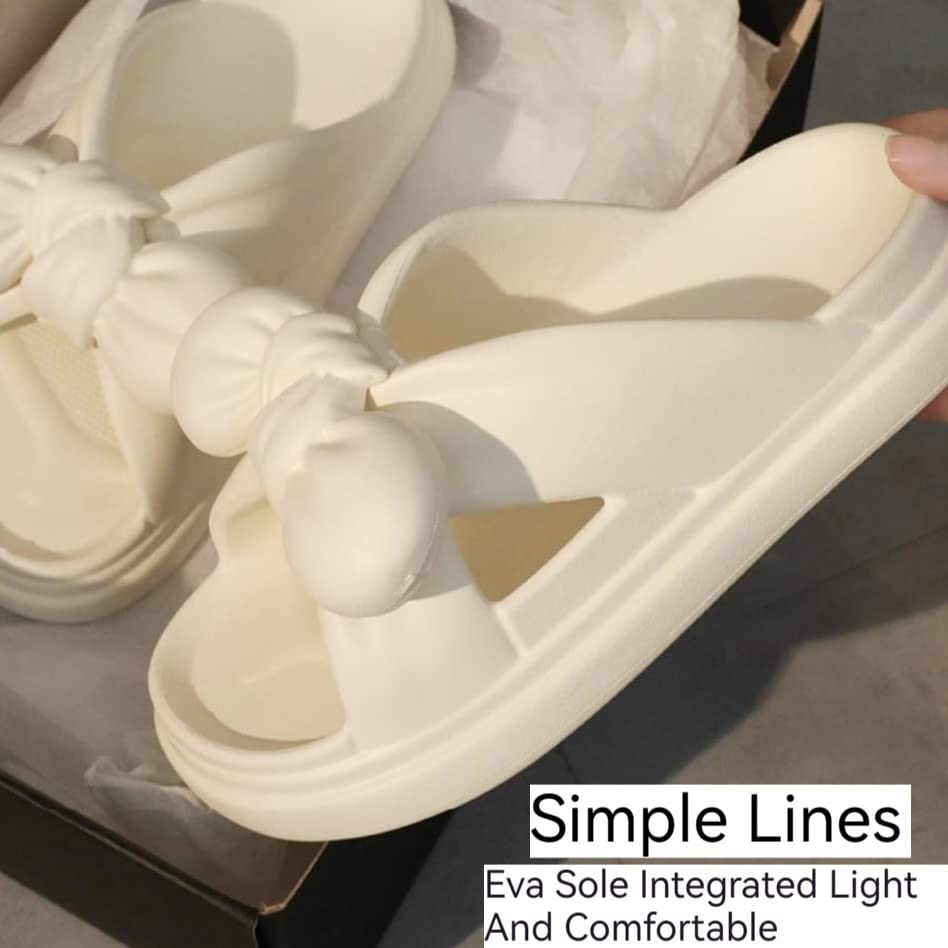 Cloud Pillow Comfy Slippers Thick Sole Cute Bow Soft Cushion Platform Non-Slip Quick Drying Open Toe Home House Bathroom Bedroom Slides Lightweight EVA Sandals Indoor and Outdoor Shoes for Women and Girls3