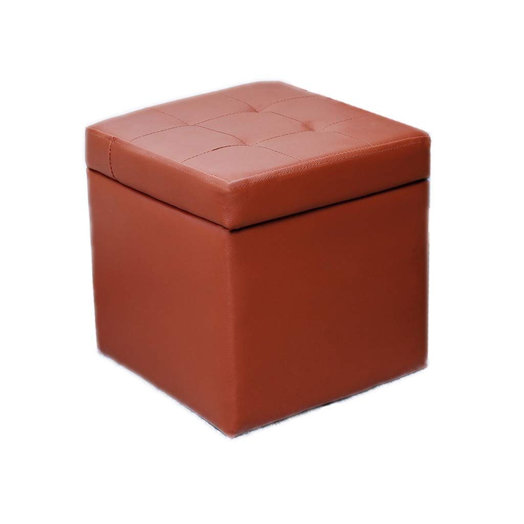 Tabouret de rangement pouf de maquillage bois massif repose-pieds café