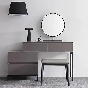 NG Decor Gray Makeup Vanity Set with Side Cabinet Dressing Table & Drawers - (Mirror & Stool Not Included)