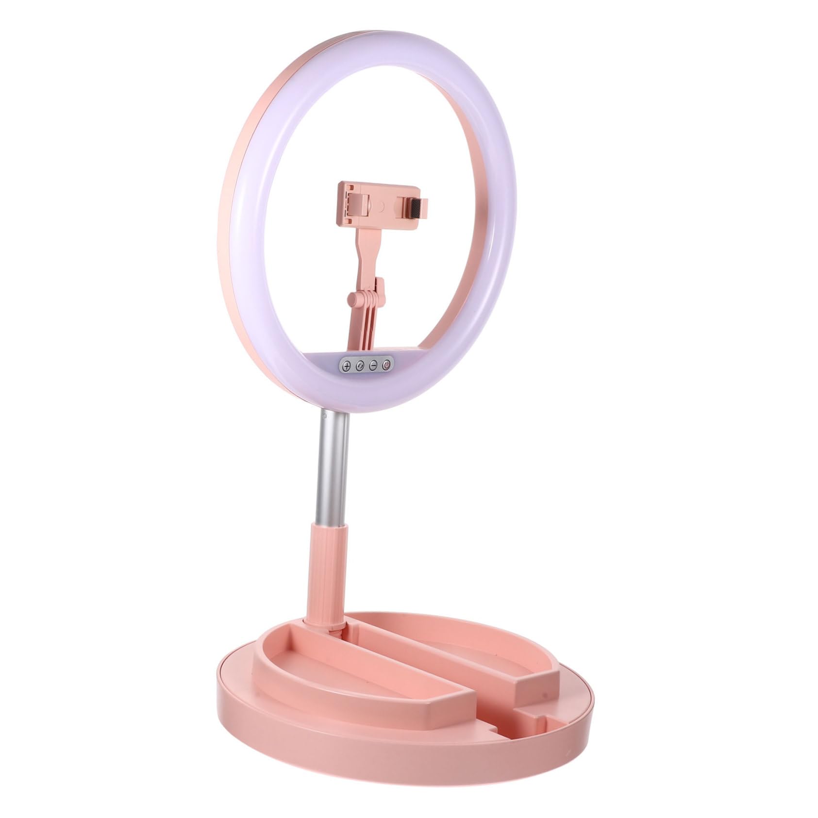Lurrose Anillo de Luz LED Portátil Rosa Soporte Plegable para Teléfono Móvil, Luz Suave Ajustable 3300-6000k Adecuado para Fotos y Transmisiones en Directo