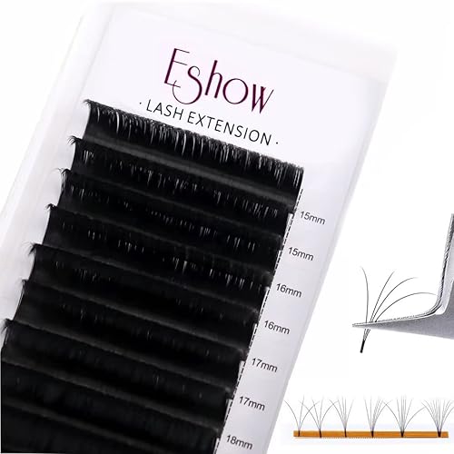 Miniatura 1 de Eshow - Extensiones de pestañas de 0.003 in, rizo C 8-14 bandeja de mezcla de 12 filas desde las pestañas mate con forma de abanico, pestañas