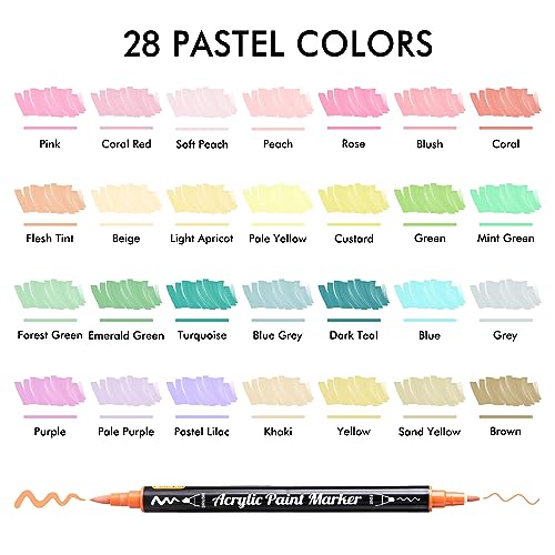 Image of Shuttle Art 28 Pastel Colors Dual Tip Acrylic Paint Markers, Brush Tip and Fine Tip Acrylic Paint Pens for Rock, Ceramic, Wood, Canvas, Plastic, Glass, Stone, Calligraphy, Card, DIY Football Crafts