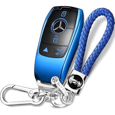 Intermerge Compatible with Mercedes Benz Key Fob Cover with Keychain,Soft TPU 360 Degree Protection Key Shell Case for 2019-2021 A-Class C-Class G-Class 2017-2020 E-Class S-Class (Blue) Cover