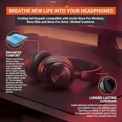 Image of WC Freeze Nova Pro Wireless - Cooling Gel Earpads for Arctis Nova Pro Wireless, Nova Elite & Nova Pro Omni (Doesn't Fit Other Models), by Wicked Cushions, Extra Thick & Comfortable | Black