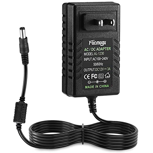 Facmogu DC 12V 3A Power Supply AC Adapter, AC 100-240V to DC 12 Volt Wall Plug Transformers 36W with 150cm/ 4.92 Feet LONG CABLE, Wall Mounted Power Adapter with Barrel Connector 5.5x2.5mm & 5.5x2.1mm