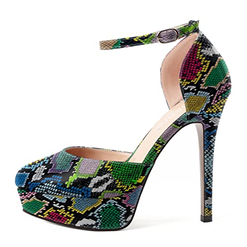 WAYDERNS Womens Dress Round Toe Evening Ankle Strap Platform Patent Buckle Stiletto High Heel Pumps Shoes 5 Inch2