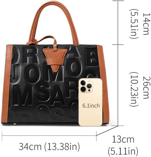 Leather leather handbag large capacity letter detachable shoulder strap color-blocked triangle women's single tote bag