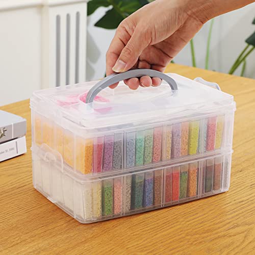 Image of Douorgan 2-Tier Diamond Painting Storage Containers Portable Bead Organizer and Storage Box Stackable Arts & Crafts Organizers for Nail Charms Seed, 160 Rectangular, Funnel, Stickers