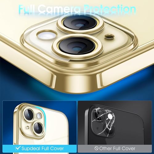 Image of Elzzi Electroplated Clear Transparent Cover for iPhone 15 Plus Case 6.7 inch Luxury TPU Cover Full Body & Camera Protection for Each Lens (Gold)