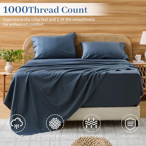 Image of Bedlifes 1000TC Egyptian Cotton Queen Sheets, 4Pcs 18-24 inch Extra Deep Pocket