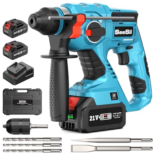 Seesii 4-IN-1 Tassellatore a Batteria: Energia d'impatto 2,1 J, Motore Senza Spazzole, Impugnatura...