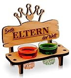 Schnapsbank mit Schnapsglas und Kerze, Deko Anker und Herz Geschenk - Beste Eltern der Welt