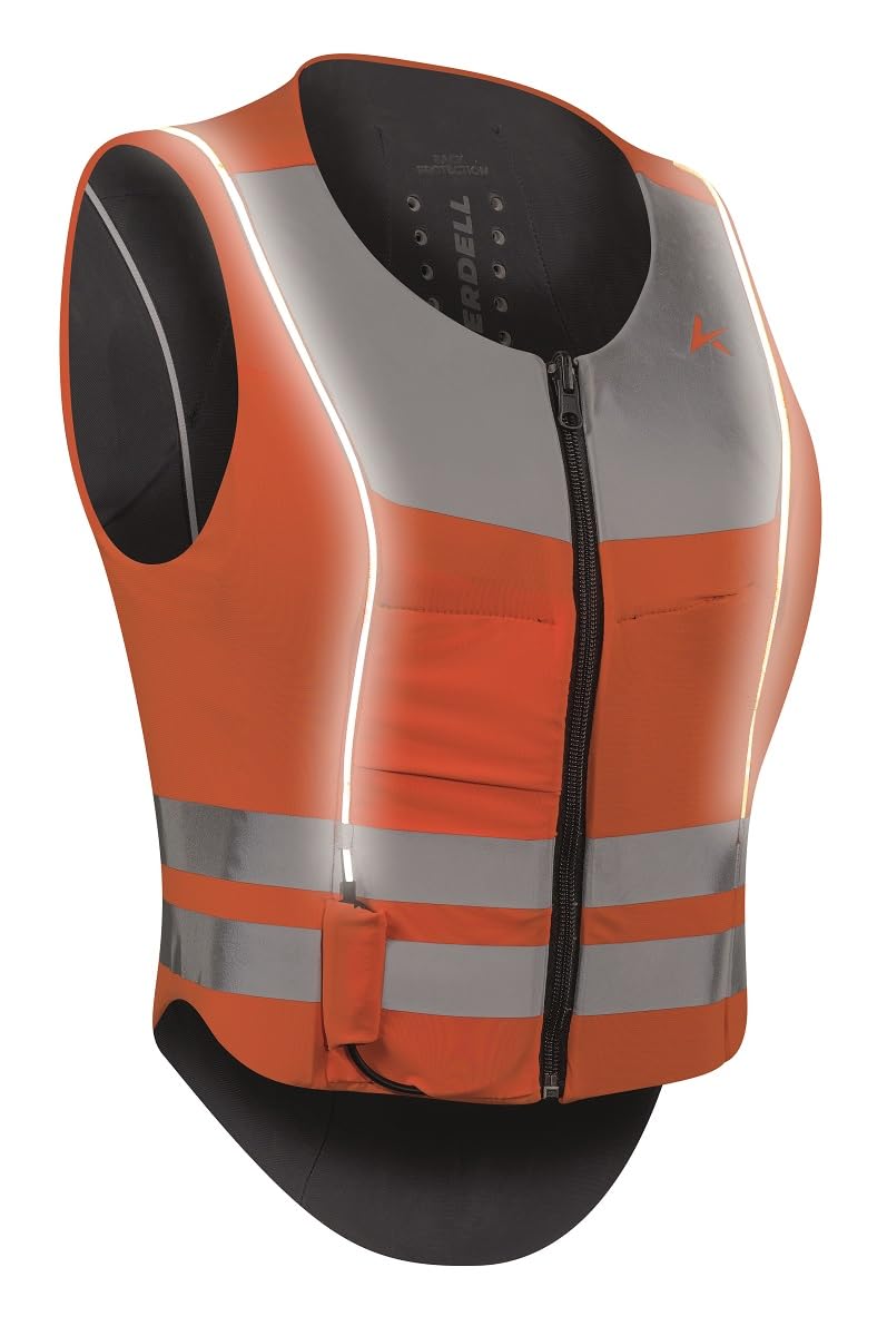Komperdell - Ballistic High Visibility Flex Fit - Chaleco protector para equitación, color: negro/naranja neón - Tallas: XXS - XXL (XS)