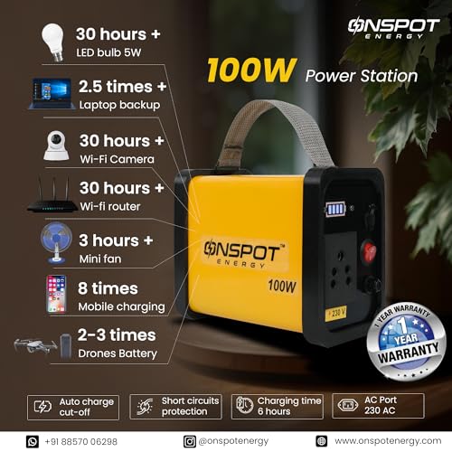 Image of 100W Portable Power Station | Proudly Made in India | Power Backup for Laptop, Drone, Wi-Fi & AirFiber, CCTV, LED Bulb, LED Lights & Fans (Up to 100W) | Photography & Caravan Use