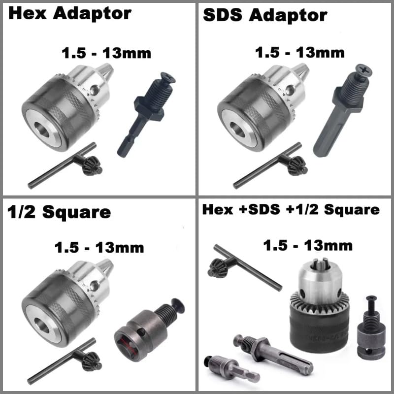 1 Pieza 1,5-13 mm Convertidor 1/2 20UNF Llave Taladro Adaptador Roscado Hexagonal SDS1/2 Llave de Impacto Cuadrada Varilla de Conexión Hexagonal(Hex Adaptor (3PCS))