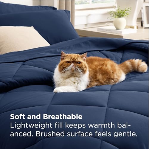 Image of Bedsure 7 Pieces Queen Comforter Set Premium Series, Hotel Luxury Soft Bed in a Bag, Goose Down Alternative, Safe for Sensitive Skin Bedding Comforter All Season Medium Warmth, Navy Blue Queen Size