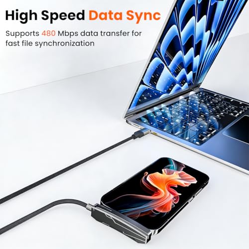 Image of Verilux 1.8M /5.9FT Right Angle Type C to Lighting Cable with Foldable Stand, PD 27W & 480Mbps Data Cable C Type Fast Charging with Nylon Braided Aluminum, Durable & Tangle-Free for iPhone 14 /13 /12