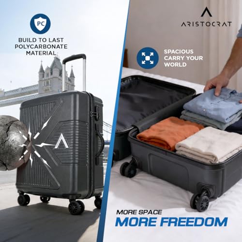 Image of Aristocrat Proteq Check-in Trolley Bag 66cm | Medium Hard Luggage | 8-Wheel Suitcase for Travel | Combination Lock with Sturdy Zipper | Polycarbonate | 3 Years International Warranty (Graphite)