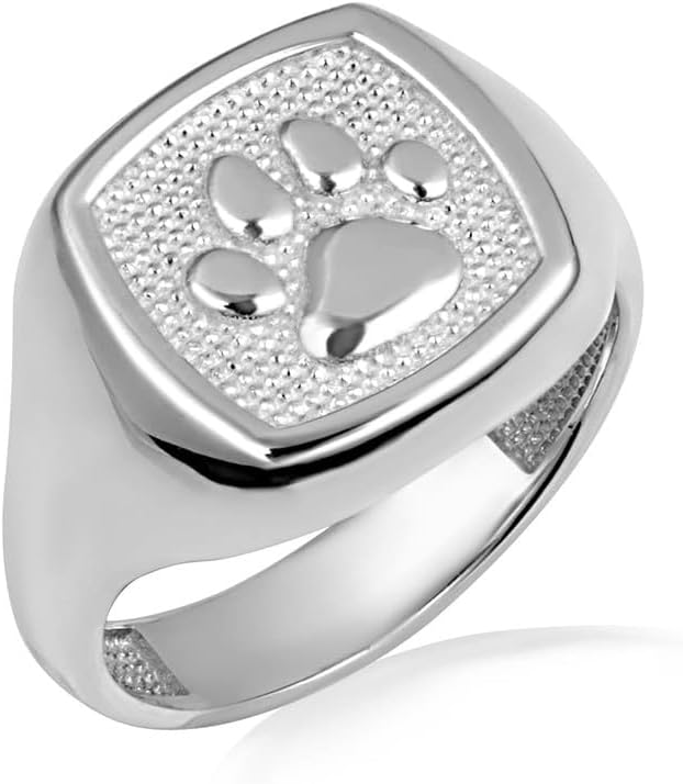Ladies 925 Sterling Silver 4mm Puppy Dog Pet Paw Print Beaded Style Band or Pinky Ring, Available in Sizes 4-12