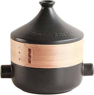 Tagine Pot with Conical Lid, Japanese Style Steaming Pot Moroccan Tajine Pot for Cooking Casserole with Steamer for Slow-Cooked, Stews(Black with steamer tray)
