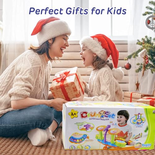 Image of Pink Drum Set for Girls - Kids Musical Instrument Kit | Pink Drum Set for Girls, Kids Musical Instrument Kit, Electronic Drum Toy for Ages 18 Months and Up