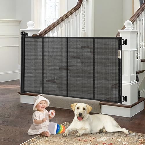 Reinforced Retractable Baby Gate for Stairs with Support Rods, 33...