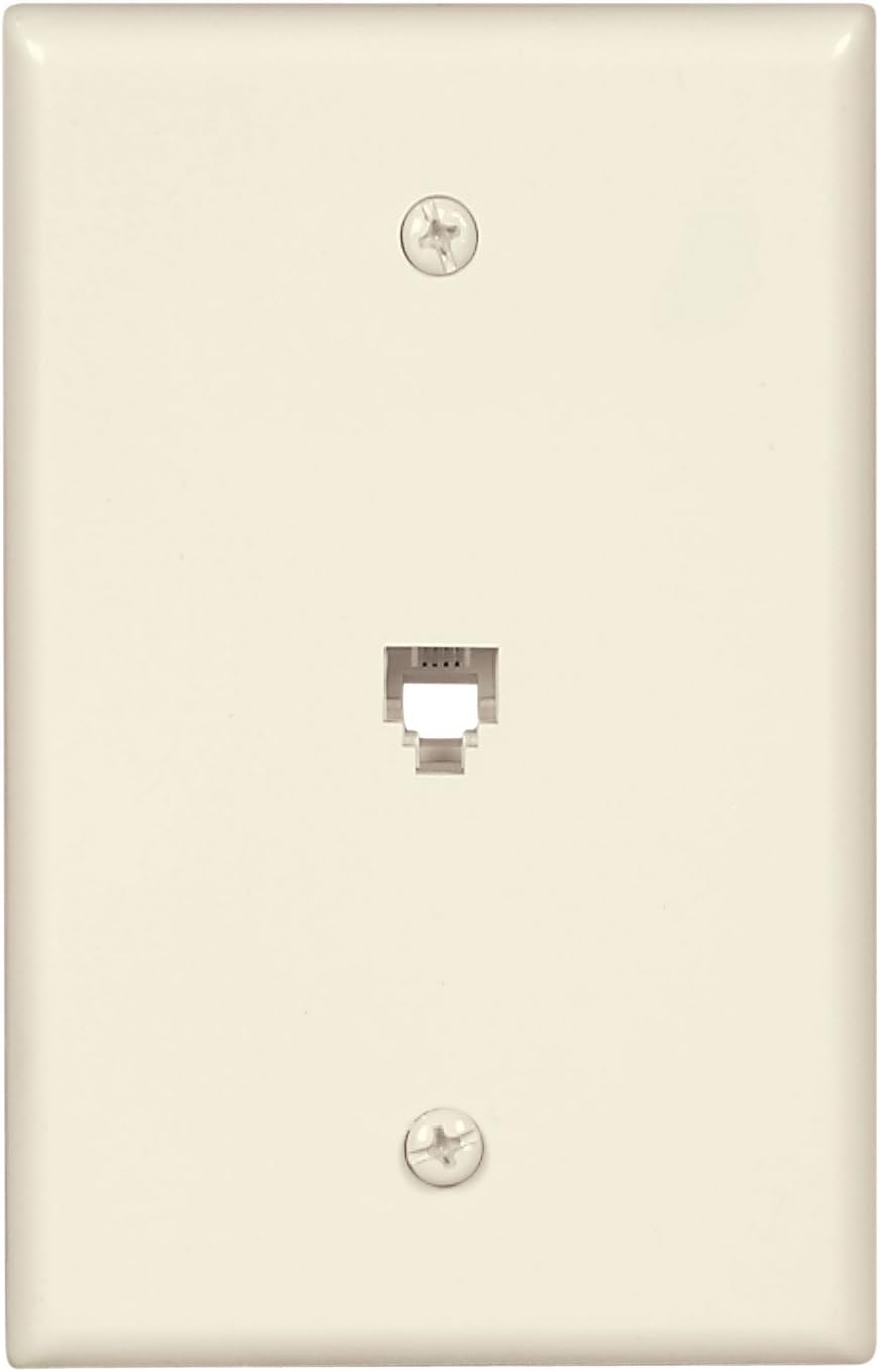 Eaton 3533-4LA Mid-Size Wallplate with Telephone Jack and Connectors, Category 3 RJ11 or RJ14, Light Almond