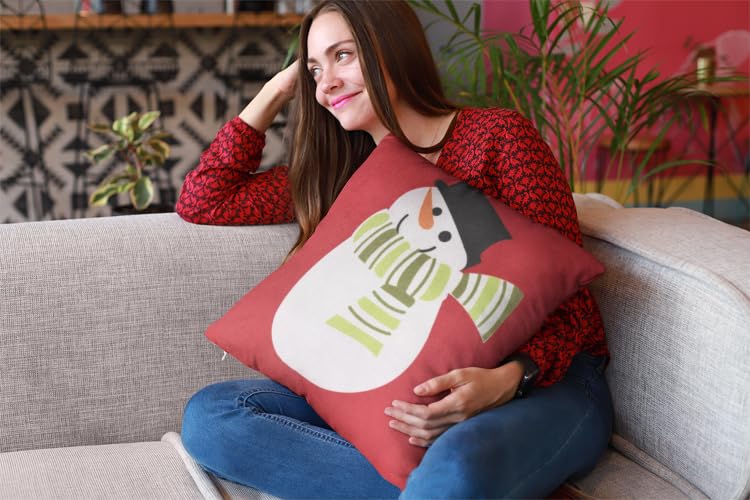 Image of Ultra 13 inch Christmas Snowman Soft Premium Plush Cushion Pillow in Red | Perfect for Snuggling and Playtime | Animal Toy Birthday | Anniversary | Christmas | Diwali | Home Decor