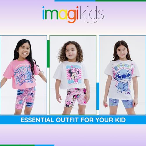 Image of Disney Junior Girls Cropped Boxy T-Shirt and Bike Shorts Outfit Set Toddler to Big Kid Sizes (2T - 14-16)