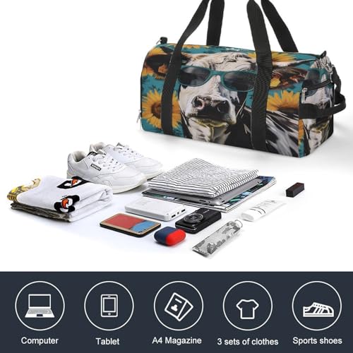 Cow Sunflower Gym Bag Duffle Bag for Travel Lightweight Carry On Tote Weekender Bags for Women Men4