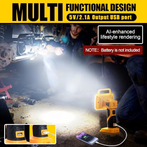 Image of Cordless LED Work Light Compatible with DeWalt 20V Battery, 2000LM Portable Handheld Flashlights Tool with USB Port and 3 Brightness Modes for Camping, Fishing, Job Site, Indoor & Outdoor Use