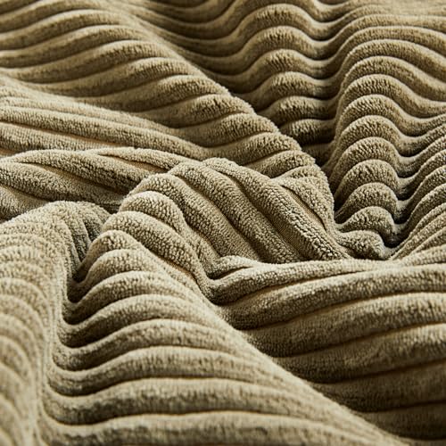 Image of Fancy Homi 2 Packs Olive Green Decorative Throw Pillow Covers 18x18 Inch for Living Room Couch Bed Sofa, Rustic Farmhouse Boho Home Decor, Soft Corss Corduroy Patchwork Textured Cushion Case 45x45 cm